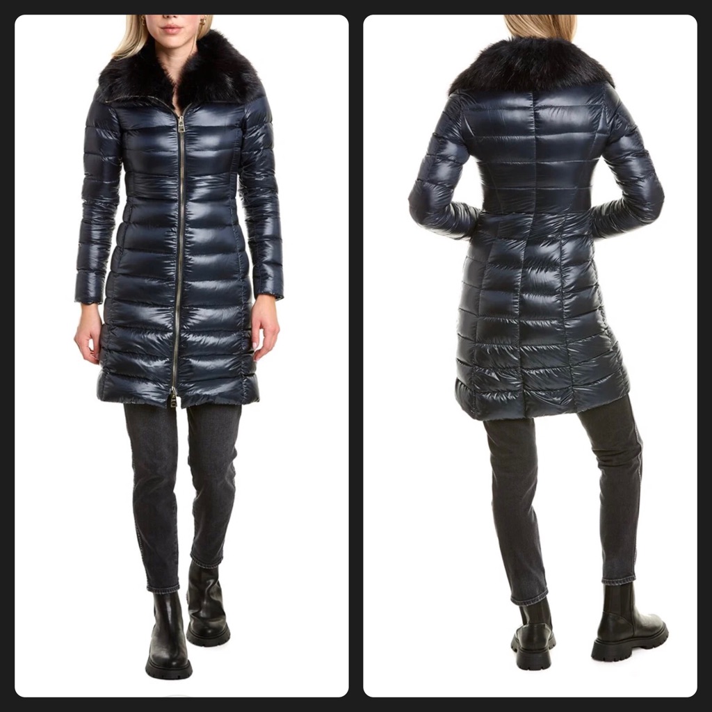 Herno Womens Elisa Faux Fur Collar Down Puffer Coat Size 40 Black
